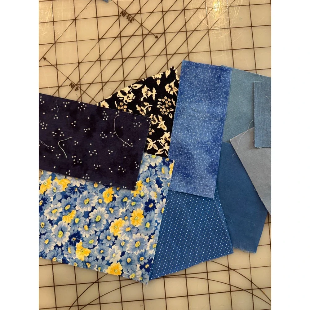 Vintage Fabric Scrap Bundle Blue Green Junk Journal Slow‎ Stitch Lace Embroidery
